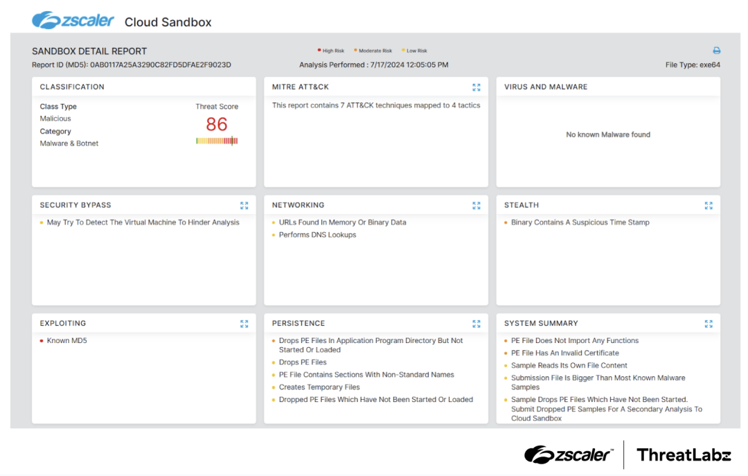 Figure 9: Zscaler cloud sandbox report